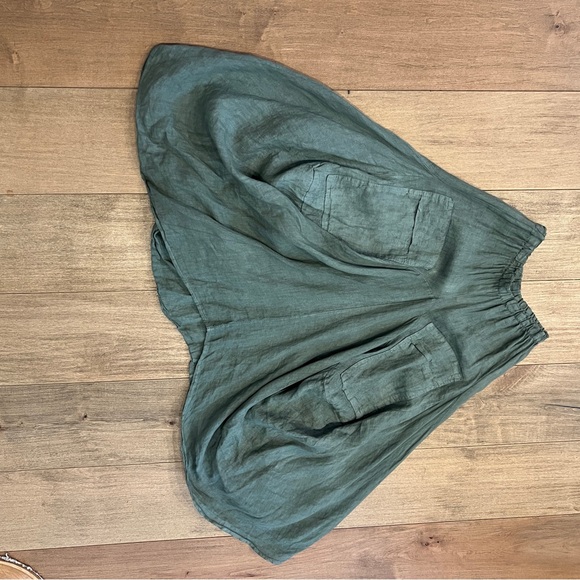 Tempo Paris Linen Skirt Washed Olive Green Sz M Italy Made Boho Lagenlook - Picture 10 of 15
